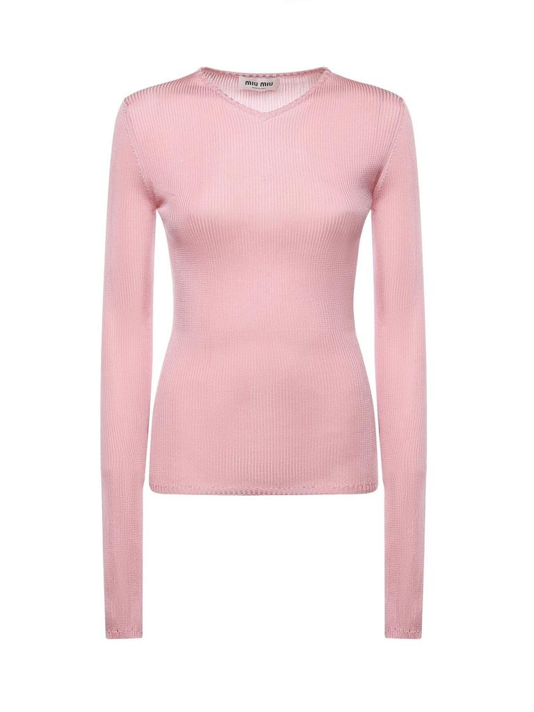 miumiu ロゴニット　ピンク Miu Miu Pink and White Logo Mohair Sweater – Wararni.com