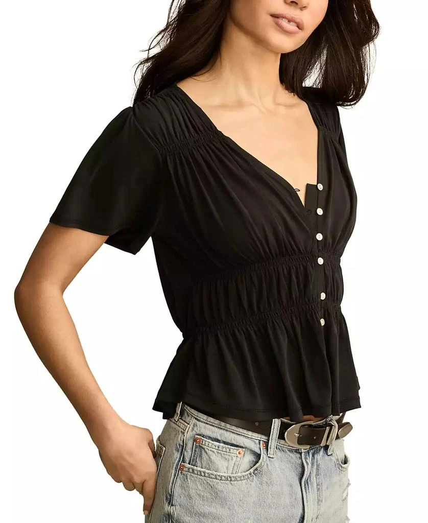Lucky Brand Women's Sandwash Shirred Button-Front Top 3