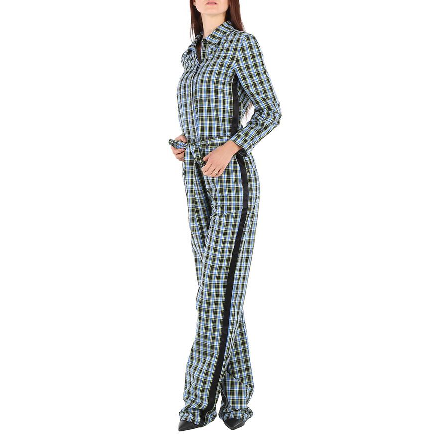 Burberry Ladies Azure Blue Lampton Check Tie Waist Jumpsuit