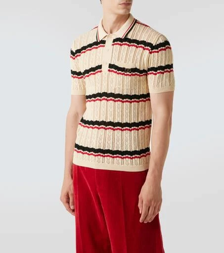 Valentino VLogo pointelle striped cotton polo shirt 3