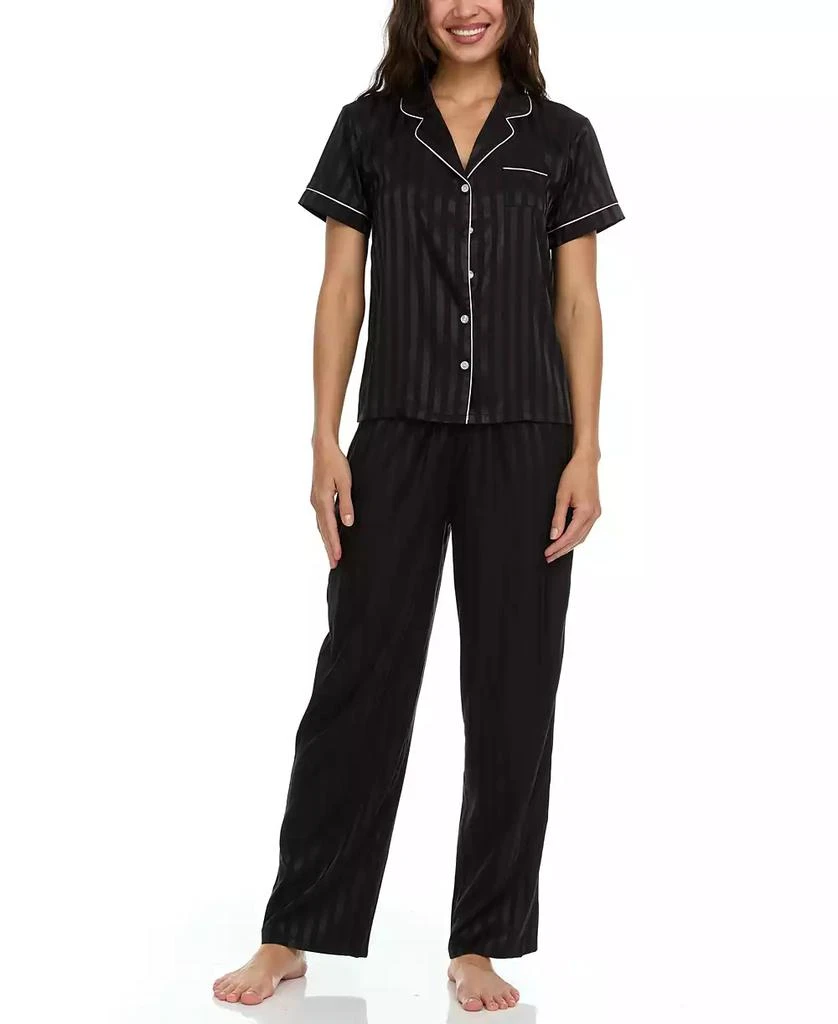 Flora Nikrooz Women's Angela Jacq Stripe Notch Pajama Set 1