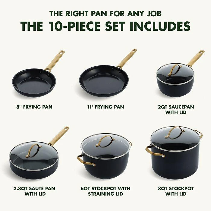 Greenpan Reserve Healthy Ceramic Nonstick Cookware, Set of 10 8