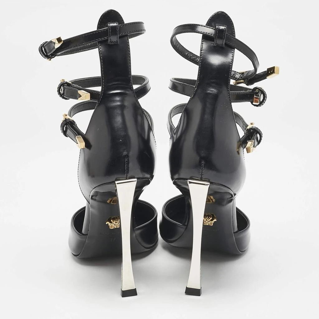 Versace Versace Black Leather Decollete Triple Ankle Strap Pumps Size 37 5