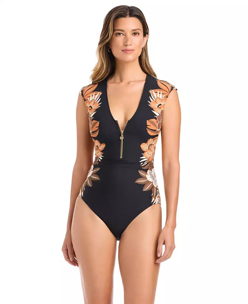 Bleu Rod Beattie Women's Moddy Blooms Printed Cap-Sleeve Swimsuit