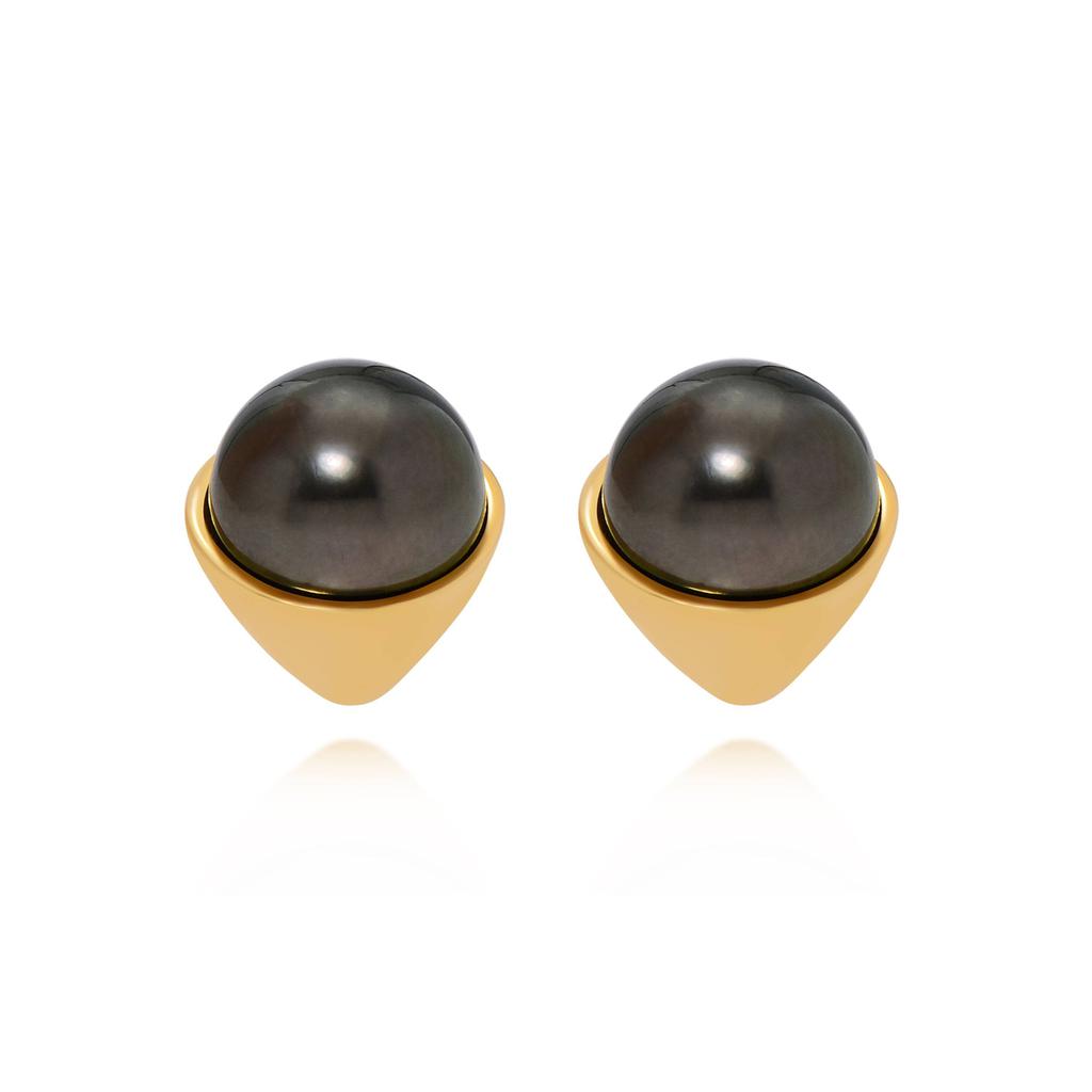 Assael Assael 18K Yellow Gold Tahitian Natural Color Cultured Pearl Stud Earrings EG-OYTH-2