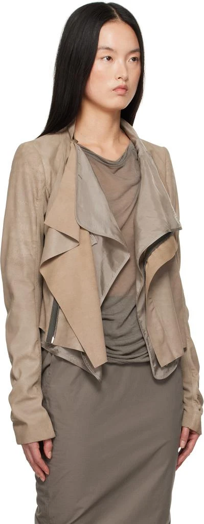 Rick Owens Beige Hollywood Low Neck Leather Biker Jacket 2