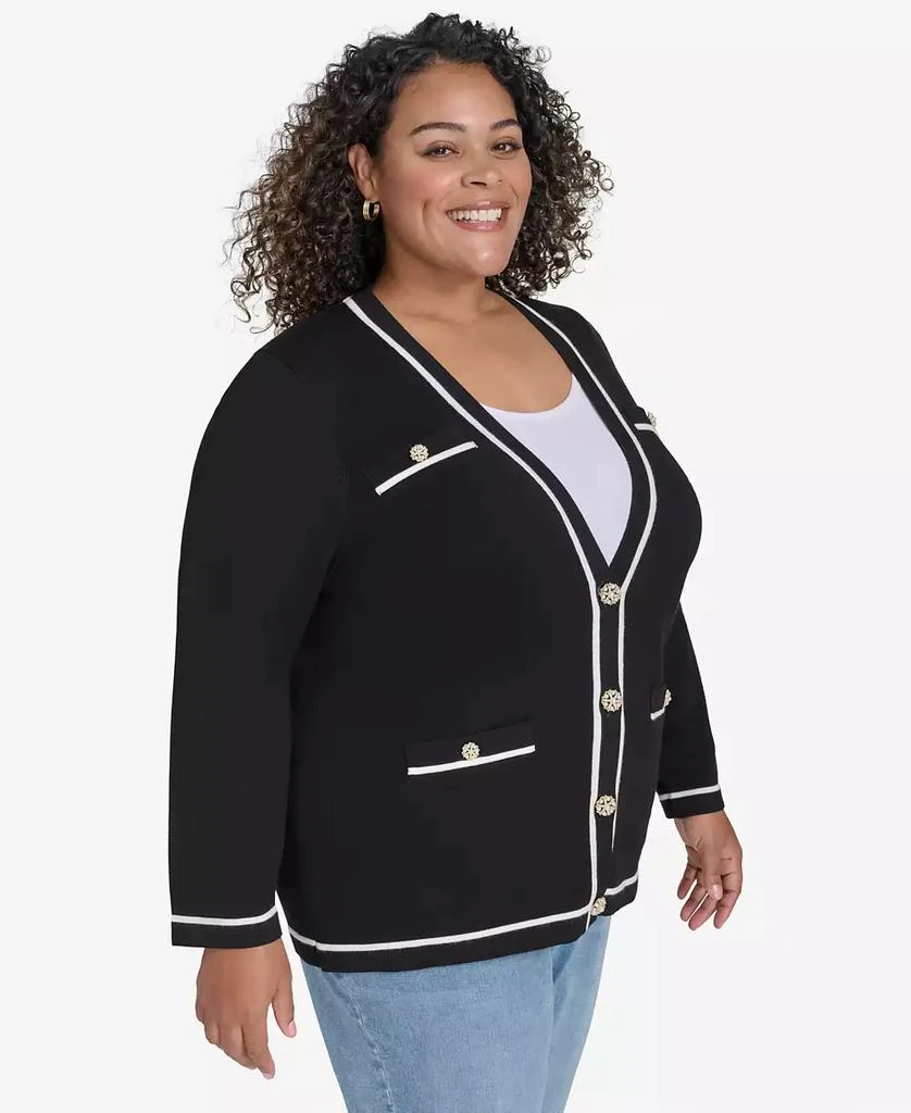 Karl Lagerfeld Paris Plus Size V-Neck Button-Front Cardigan, Exclusively at Macy's 4