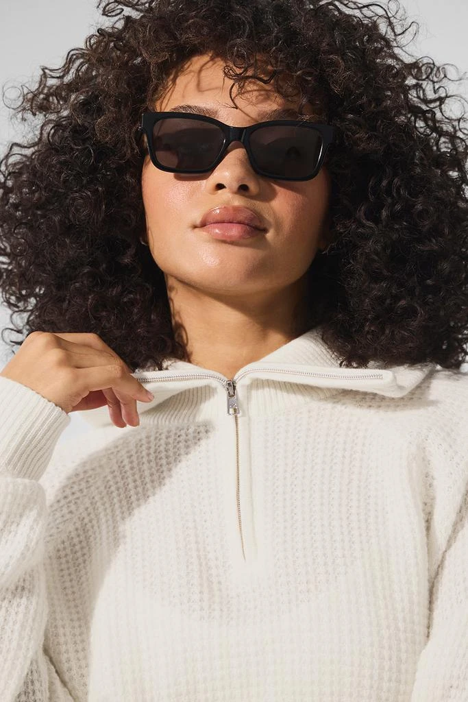 Alo Cashmere Plush Waffle 1/4 Zip Pullover - Ivory 5