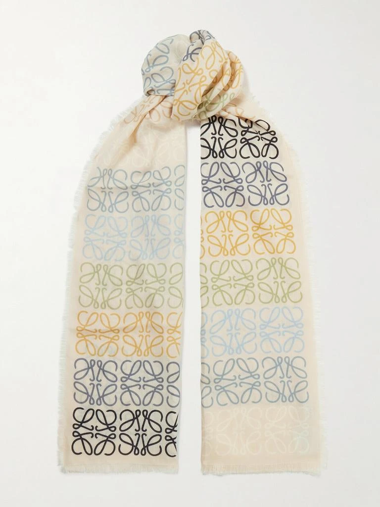 Loewe Fringed Printed Wool, Silk And Cashmere-blend Scarf