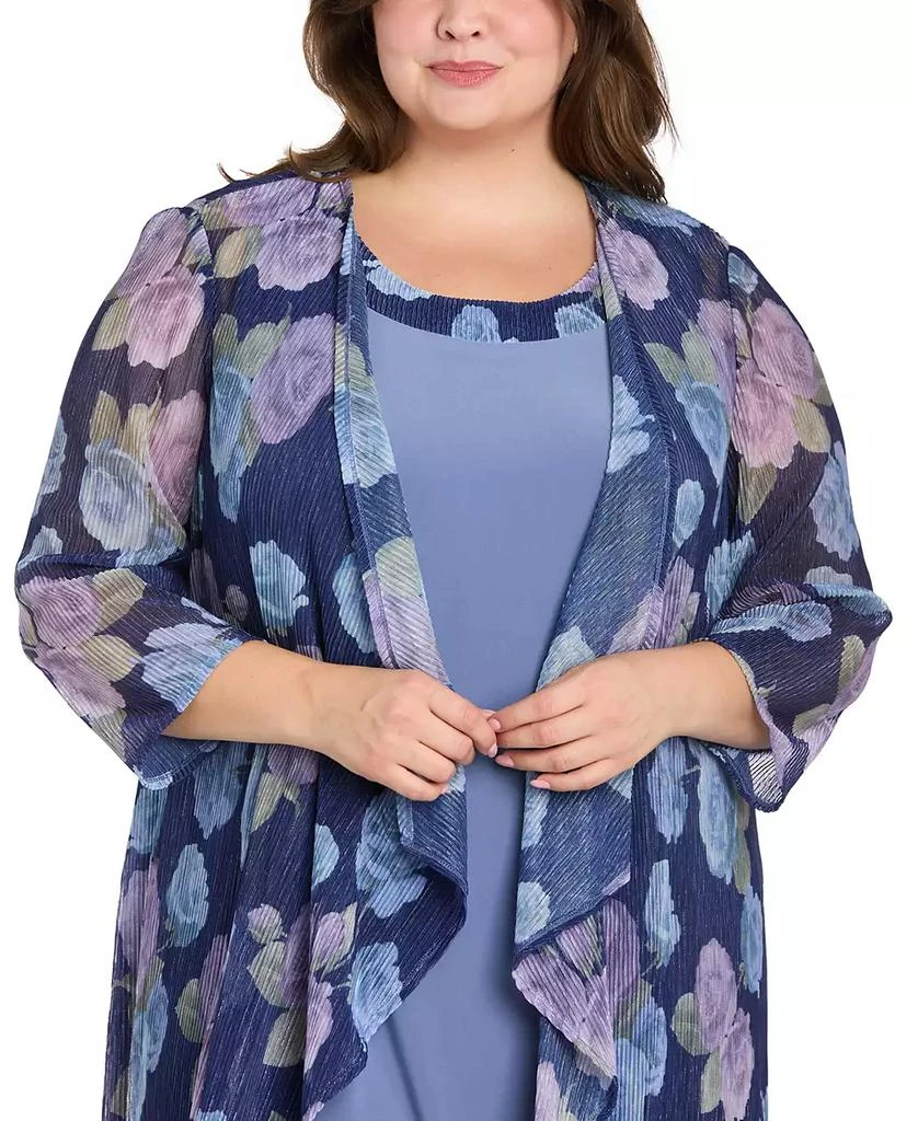 R & M Richards Plus Size Printed Mesh Jacket & Necklace Dress 4