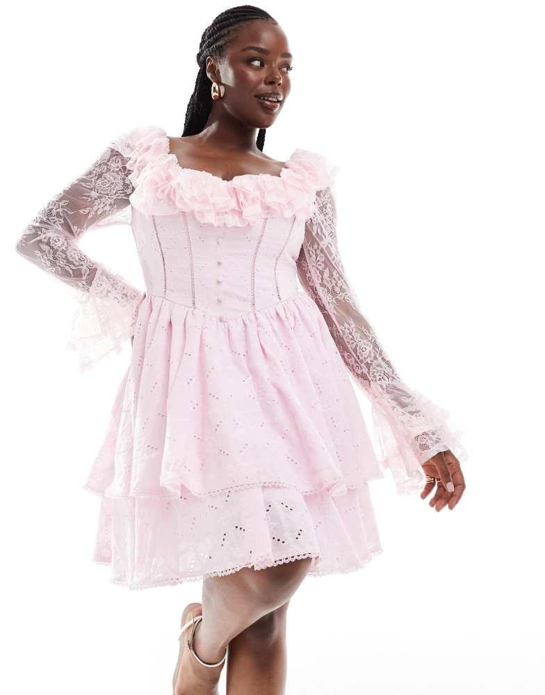 chinese dress ladies Women's Round Neck Short Sleeve Lace Mini Skater Dress