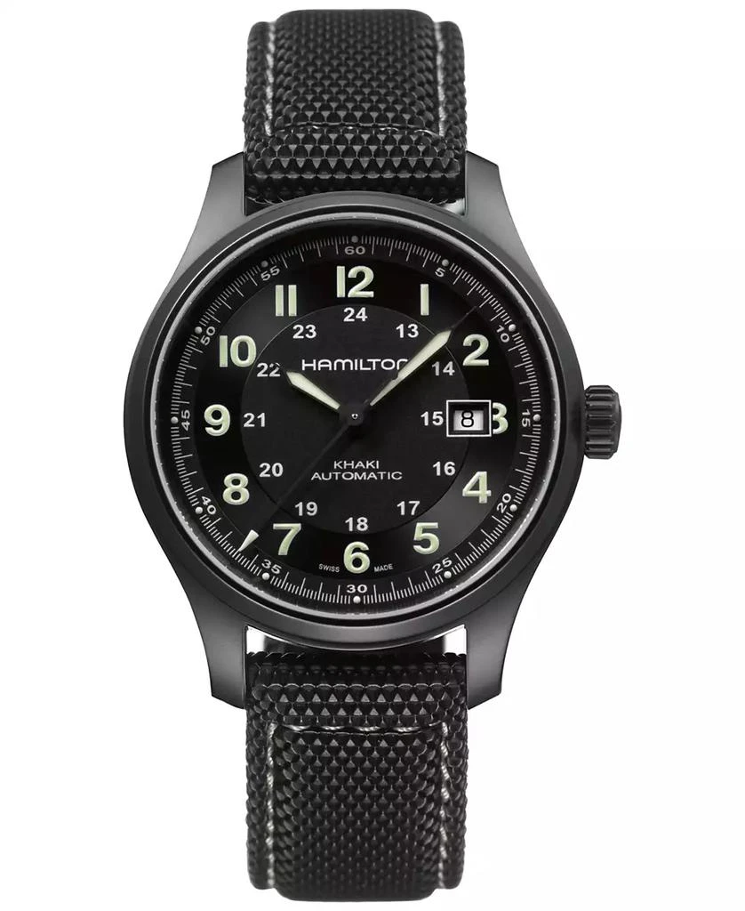 Hamilton Men
s Swiss Automatic Khaki Field Black Canvas Strap Watch 42mm H70575733 1