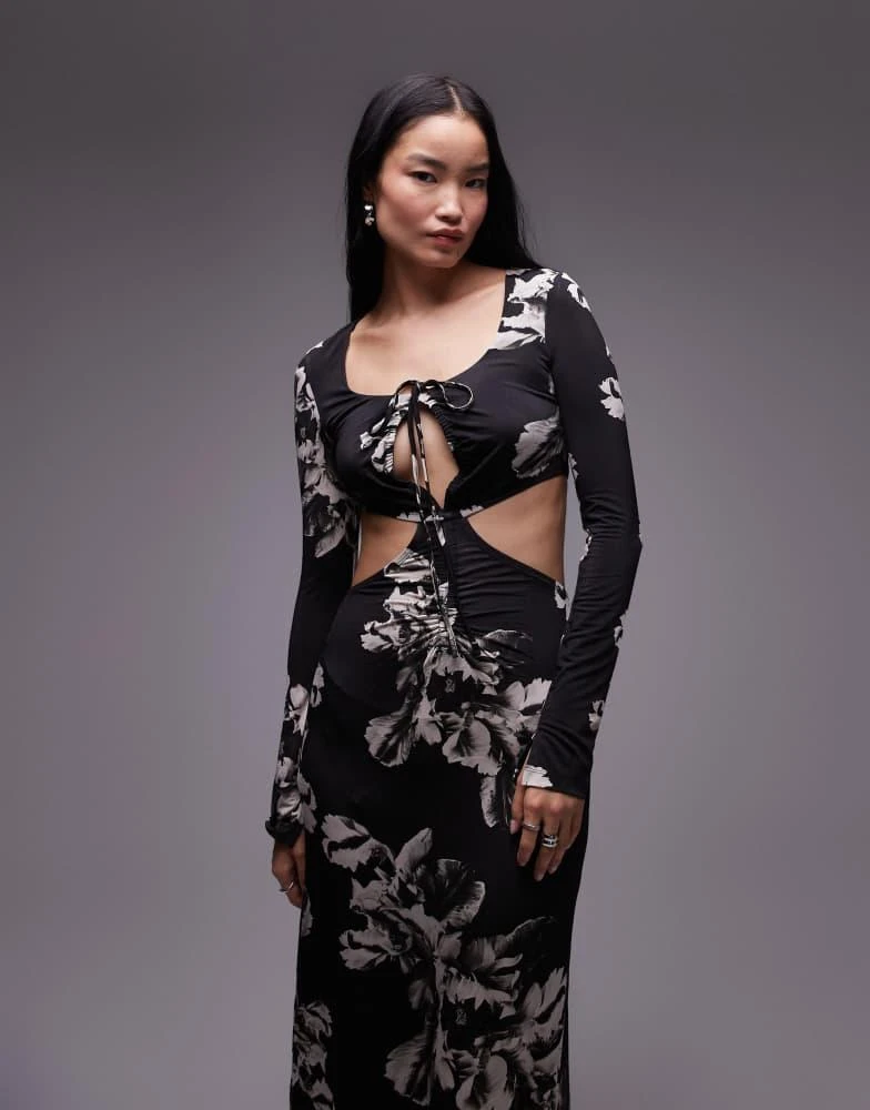 ALL SAINTS AllSaints Cynthia cut out maxi dress in black print 4