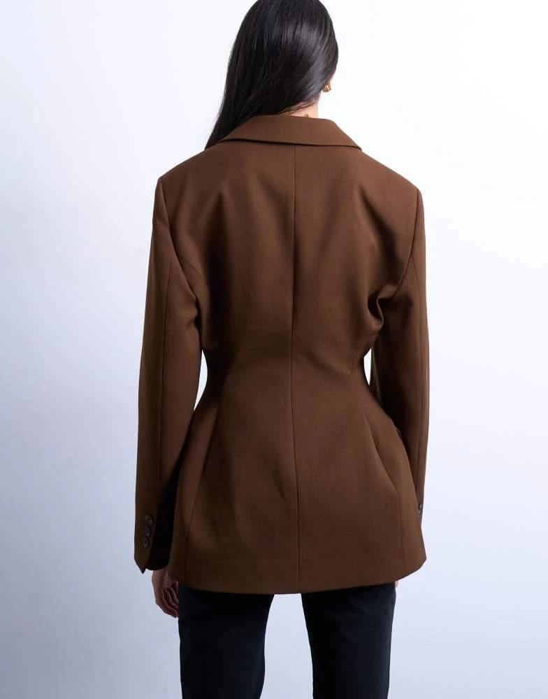 Topshop Topshop cinched blazer in brown 4
