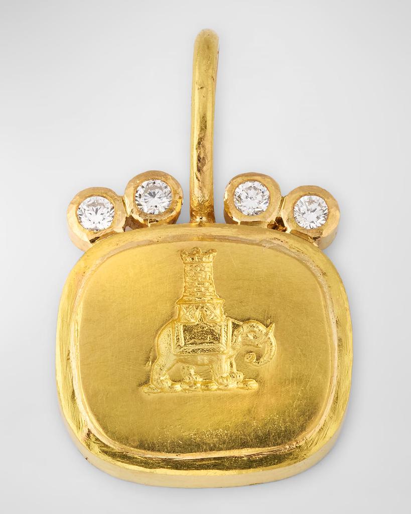 Elizabeth Locke 19K Yellow Gold Elephant Castle Pendant with 2mm Diamonds