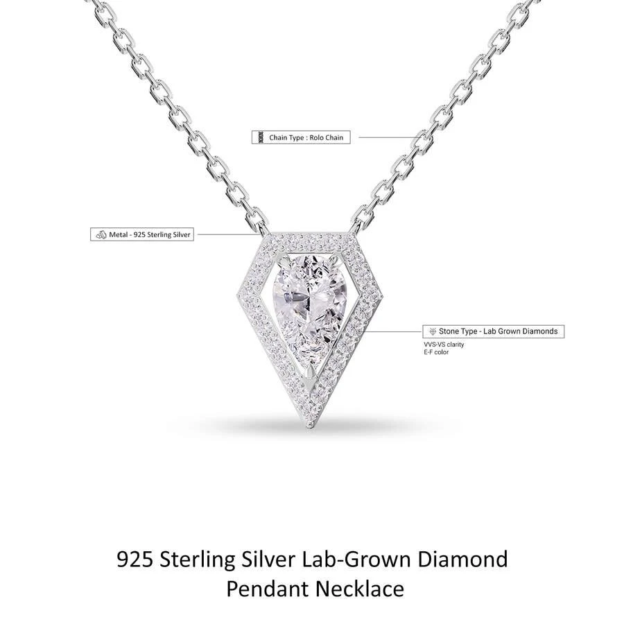 Diamond2Deal 925 Sterling Silver 1.5 ct Pear Cut Lab Grown Diamond Pendant Necklace 18" VVS-VS 2