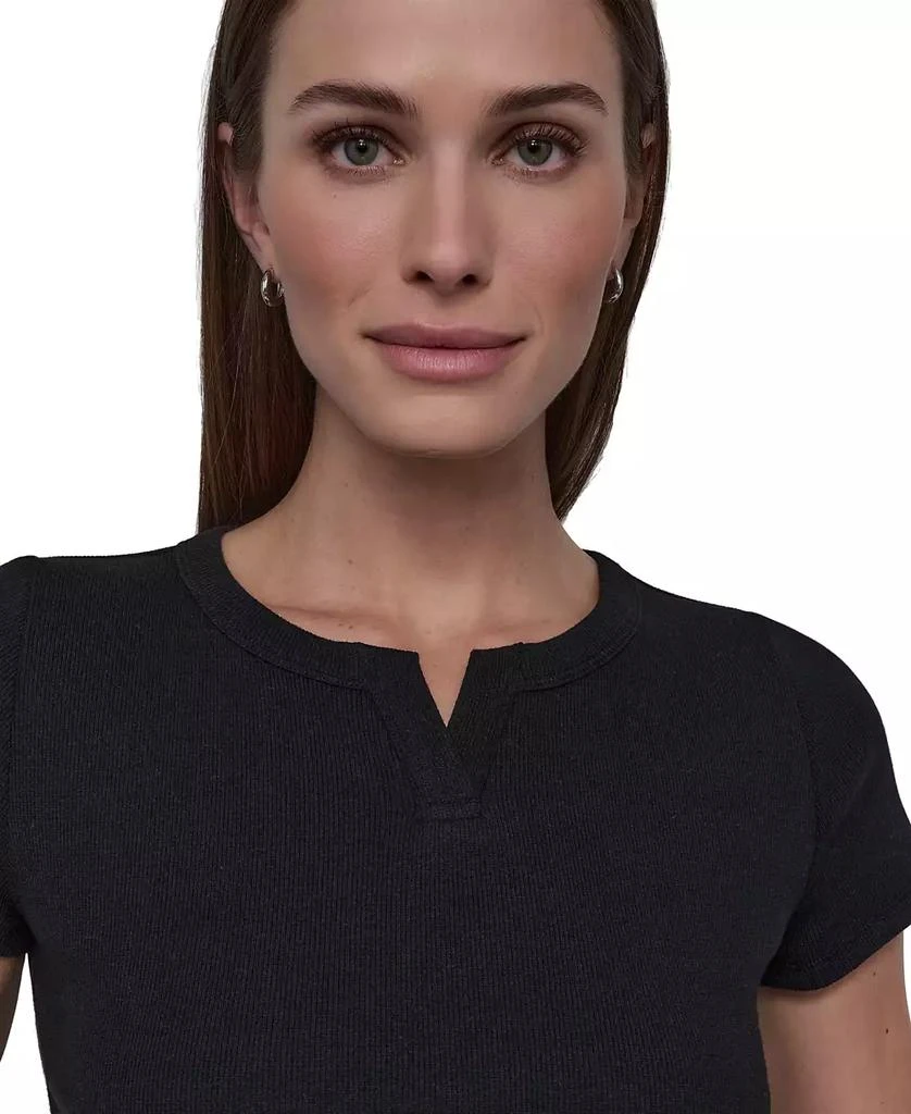 DKNY Sport Women's Ribbed Notched-Neck Cropped T-Shirt 4