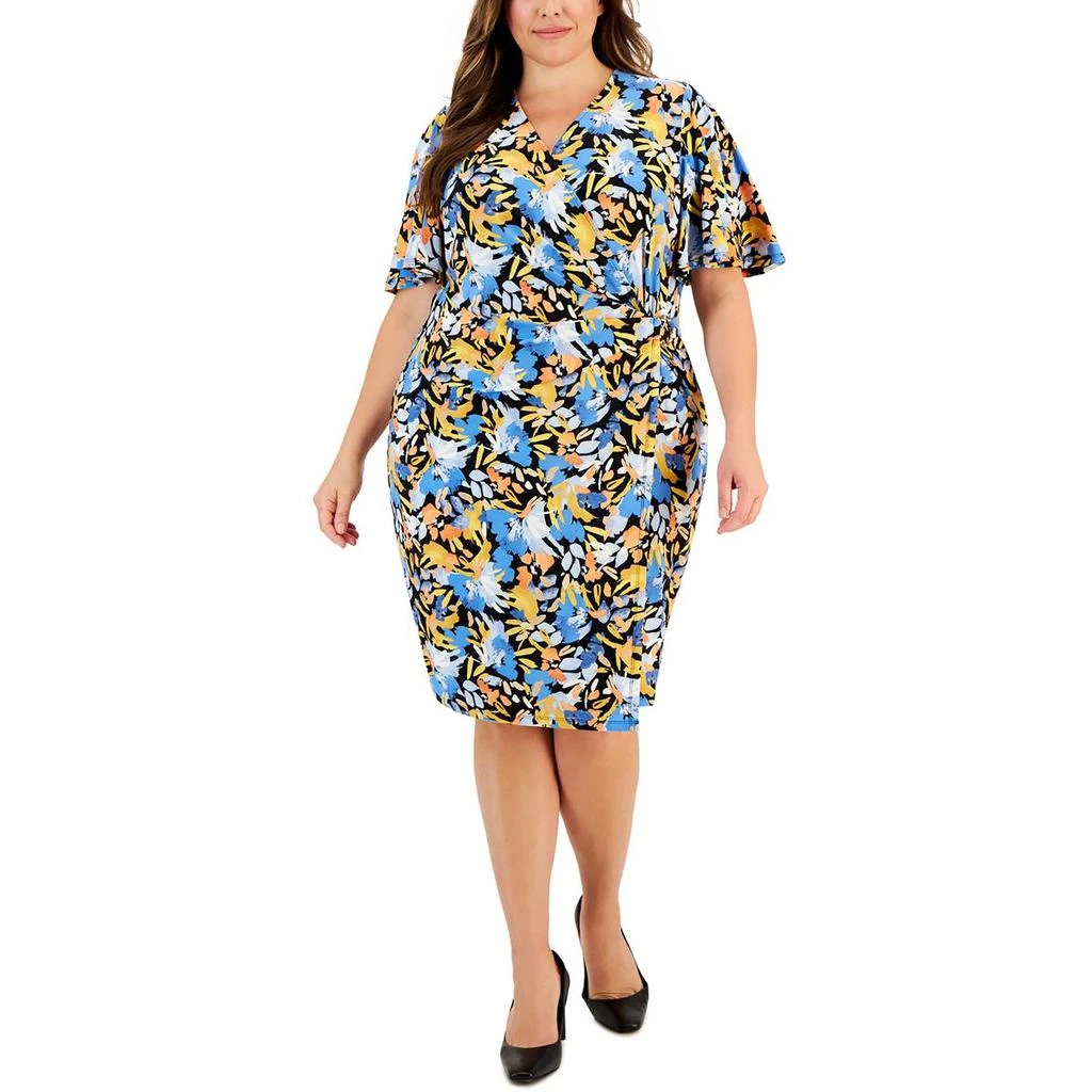 Kasper Plus Womens Floral Print Jersey Wrap Dress 3