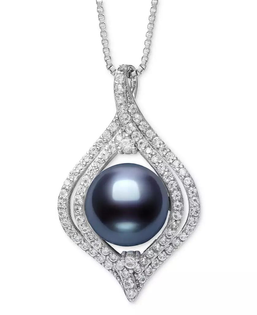 Belle de Mer Dyed Black Peacock Cultured Freshwater Pearl (9-10mm) & Lab Created White Sapphire (1 ct. t.w.) Pendant 18" Necklace in Sterling Silver