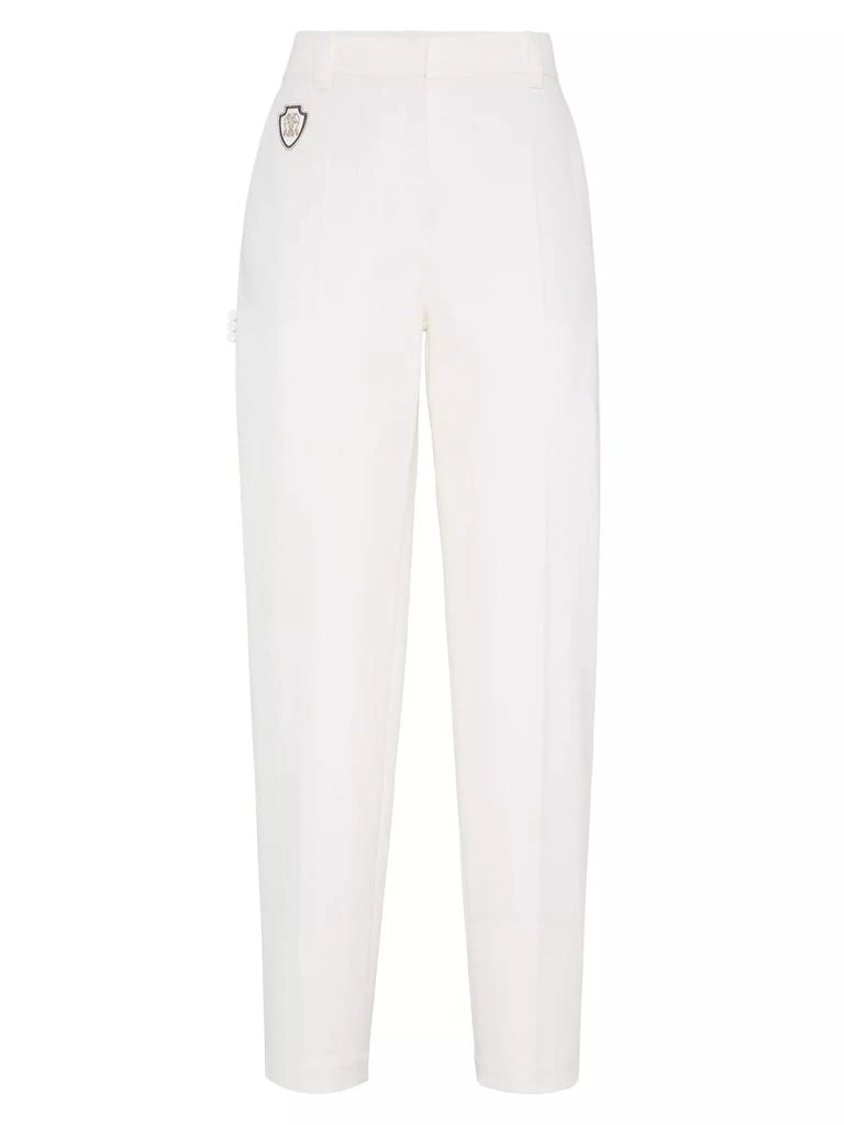 Brunello Cucinelli Stretch Cotton Cover High Waist Cigarette Trousers 1