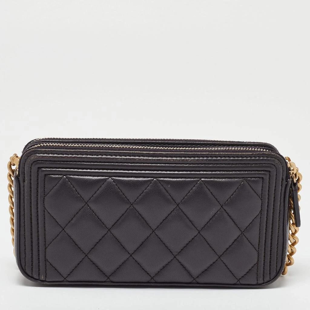 Chanel Chanel Grey Quilted Leather Boy Double Zip Chain Clutch 4
