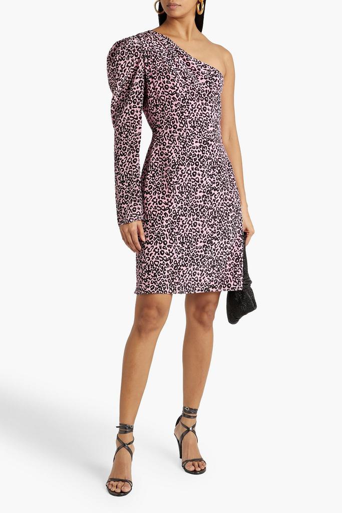 LES RÊVERIES One-shoulder gathered leopard-print silk crepe de chine mini dress