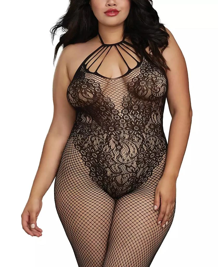 Dreamgirl Women's Plus Size Fishnet Body Stocking Lingerie with Knitted Teddy Design 3