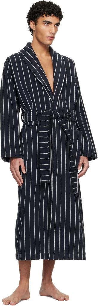 Tekla Navy 
White Terry Classic Bathrobe 4