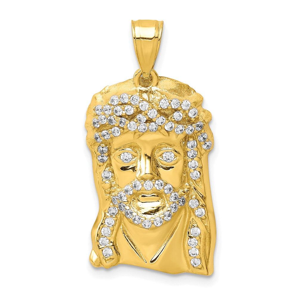 Diamond2Deal 10k Yellow Gold Cubic Zirconia Micropave Jesus Face Pendant