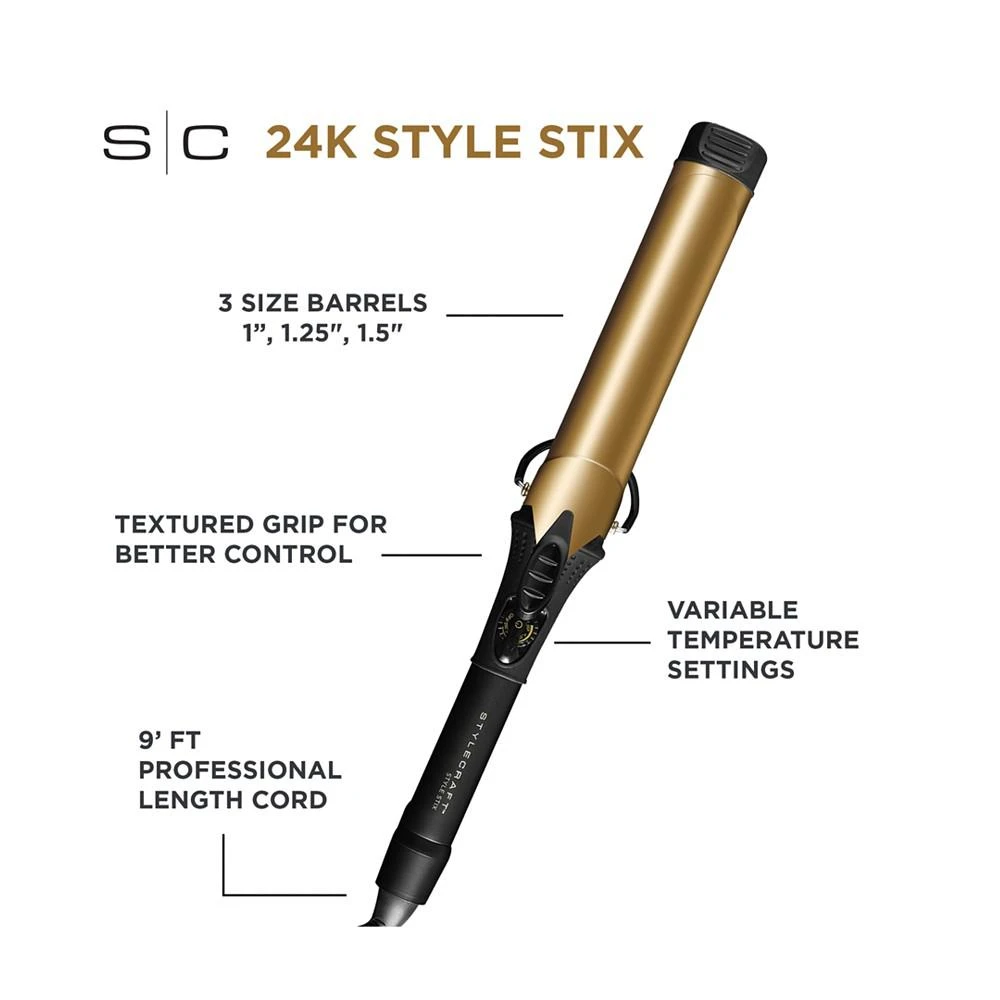 StyleCraft Professional 24K Style Stix Long-Barrel Spring Hair Curling Iron 3/4" 7