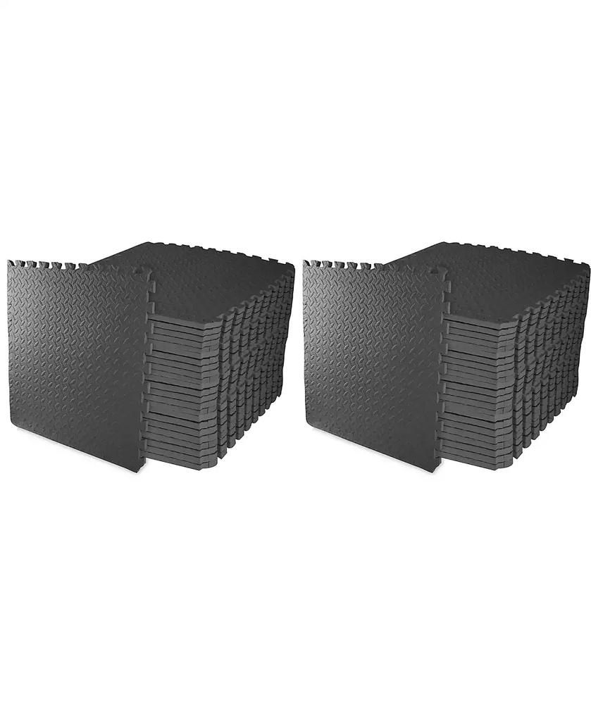 BalanceFrom Fitness 96 Sq Ft Interlocking Exercise Mat Tiles, Black (2 Pack)