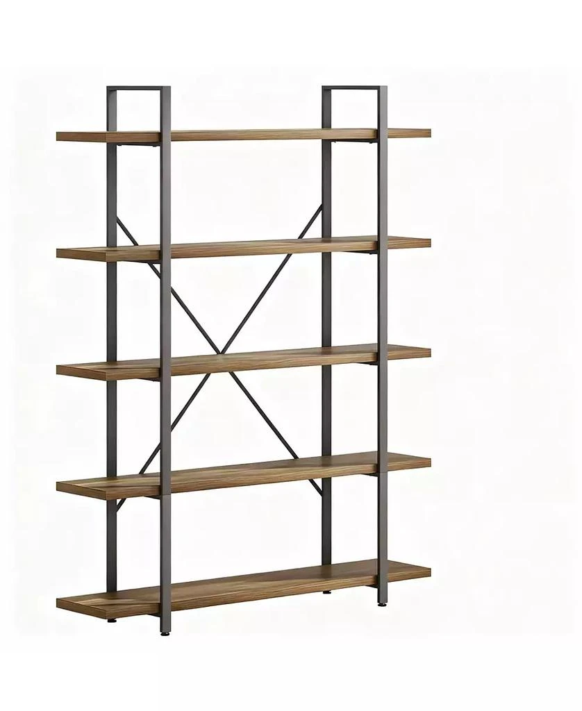 YIGII 5 Tier Industrial Metal and Wood Bookshelf for Home