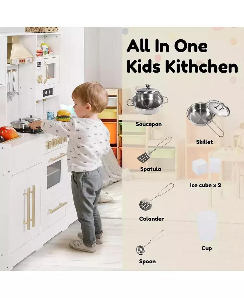 Kinder King Wooden Kids Play Kitchen, Pretend Play Kitchen Playset w/Sounds for Toddlers. 3