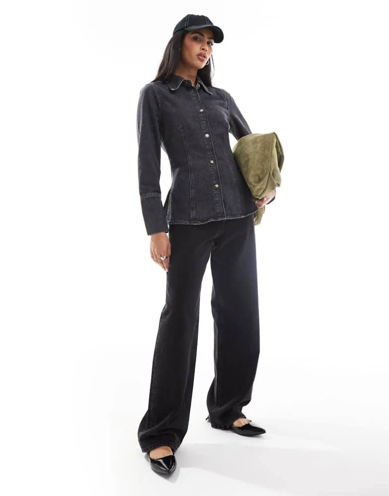 ONLY ONLY fitted denim shirt in washed black 2