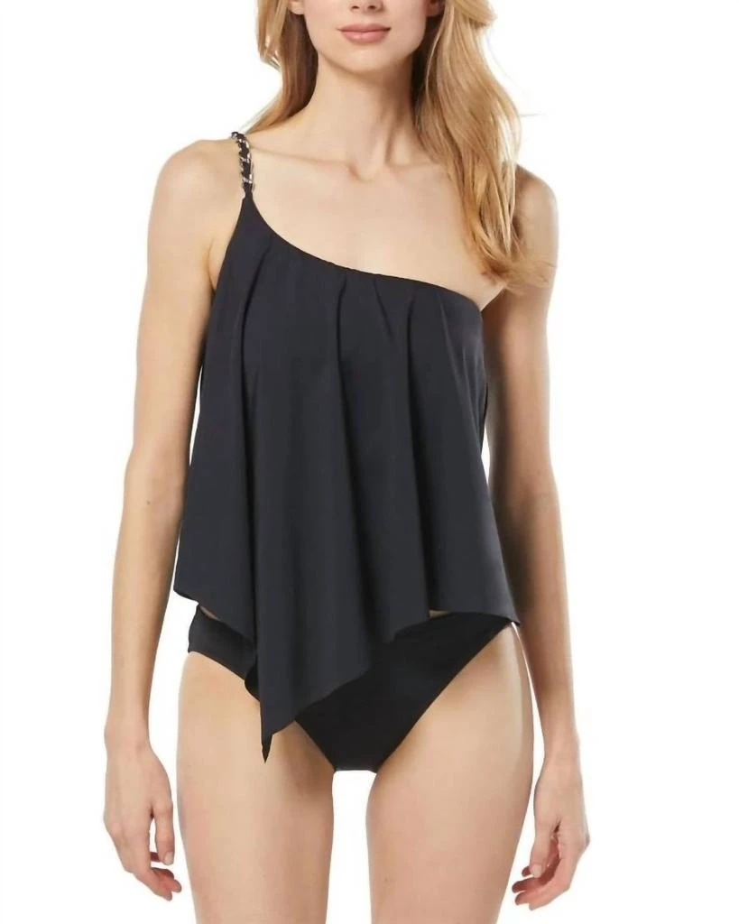 Michael Kors One Shoulder Asymmertric Tankini Swim Top In Black 1