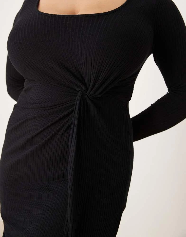 New Look Plus New Look Curve long sleeve knot front midi dress in black 4