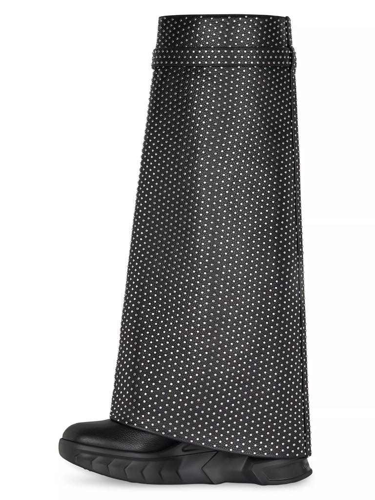 Givenchy Shark Lock Biker Low Heel Boots in Grained Leather With Studs