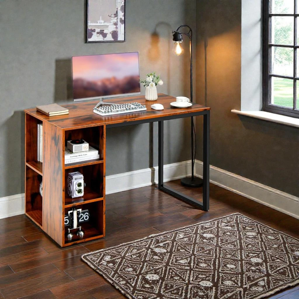 Hivvago Functional Home Office Desk with Built-In Shelving and Durable Steel Frame