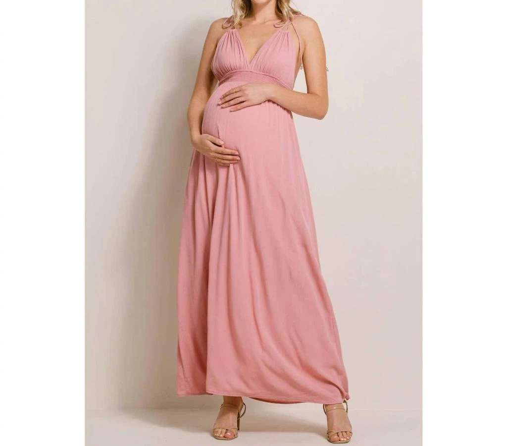 Hello Miz Plunge Maxi Dress - Maternity In Pink - Dresses & Skirts - BeyondStyle Hello Miz Plunge Maxi Dress - Maternity In Pink - Dresses & Skirts - BeyondStyle