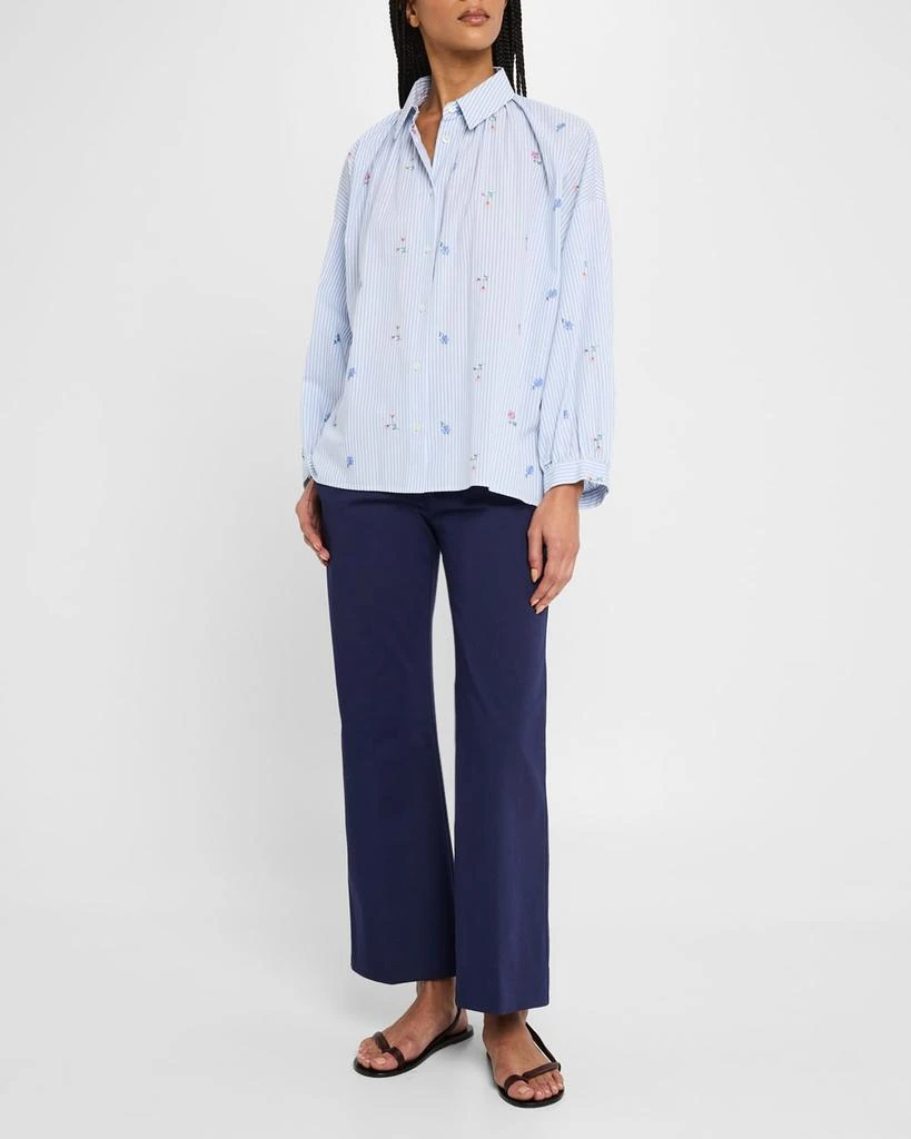 Weekend Max Mara Gilly Striped Floral-Embroidered Cotton Shirt 2