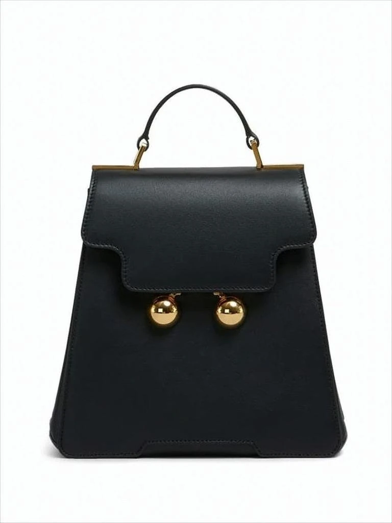 Marni Structured Black Calf Leather Backpack with Spherical Clasps