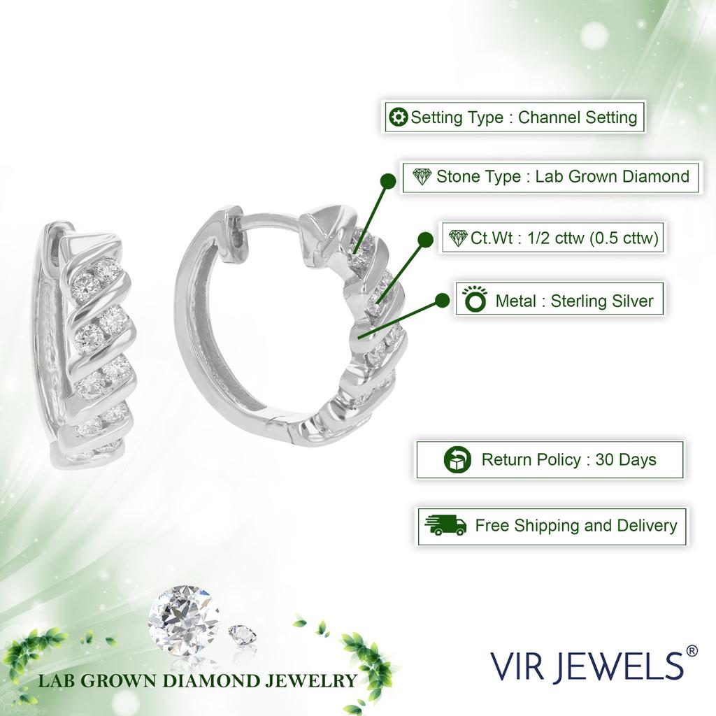 Vir Jewels 1/2 cttw Round Cut Lab Grown Diamond Hoop Earrings Made with .925 Sterling Silver Channel Setting 2/3 Inch