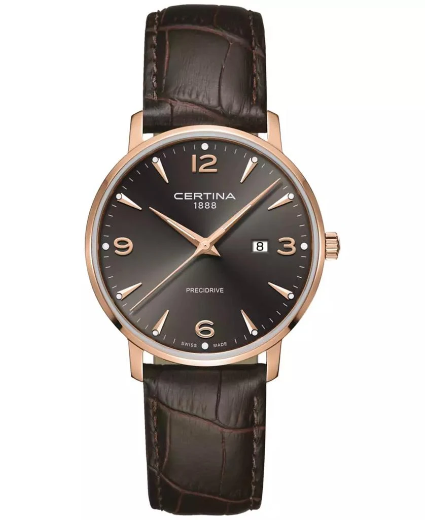 Certina Unisex Swiss DS Caimano Brown Leather Strap Watch 39mm 1