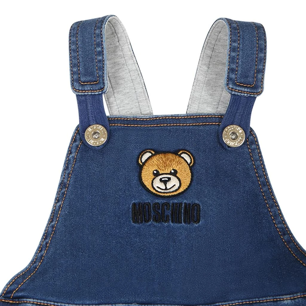 Moschino Blue Dungarees For Babykids With Teddy Bear And Logo 3