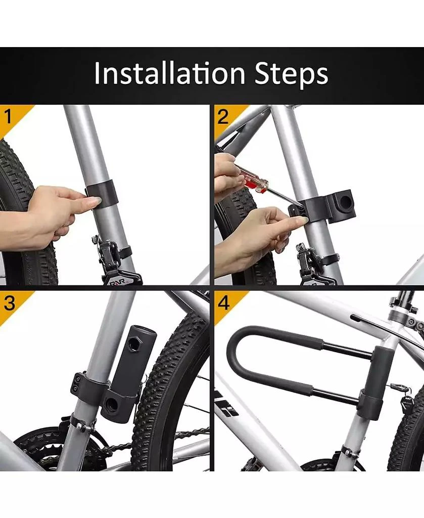 BATFOX Heavy Duty Bicycle U-Lock, 16mm Shackle and 4ft/6ft Security Cable & Mounting Bracket for Bike, Motorcycle 5