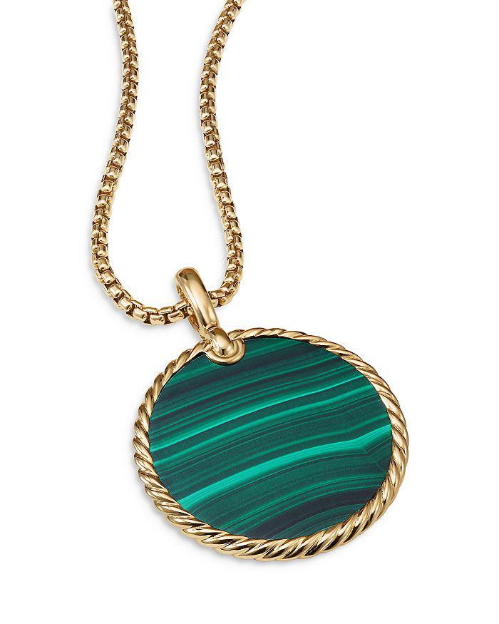 David Yurman 18K Yellow Gold DY Elements® Disc Pendant with Malachite