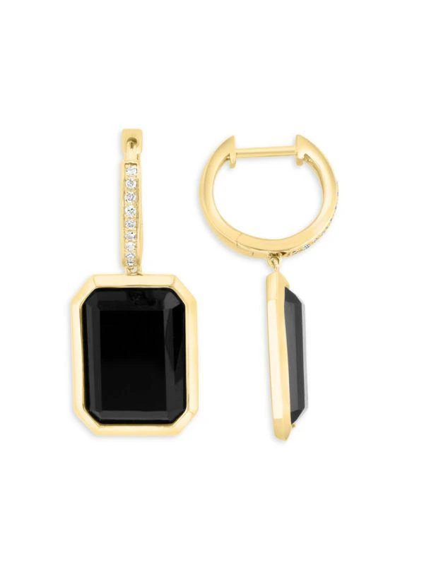 Effy 14K Yellow Gold, Onyx & Diamond Drop Earrings 1