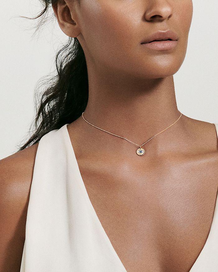 David Yurman Cable Collectibles Evil Eye Charm Necklace with Blue Sapphire and Diamonds in 18K Gold