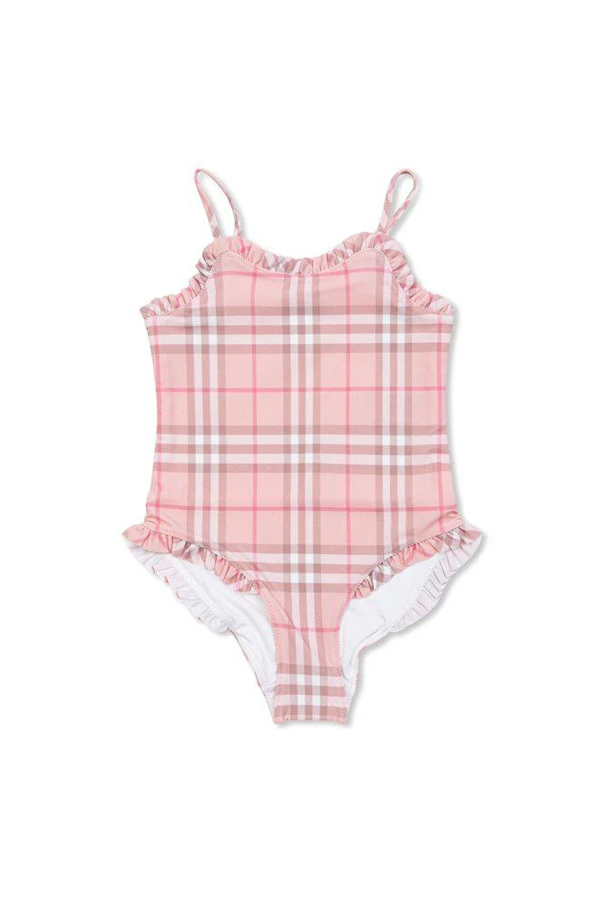 Burberry Burberry Kids Ruffle Trim Checked Swimsuit