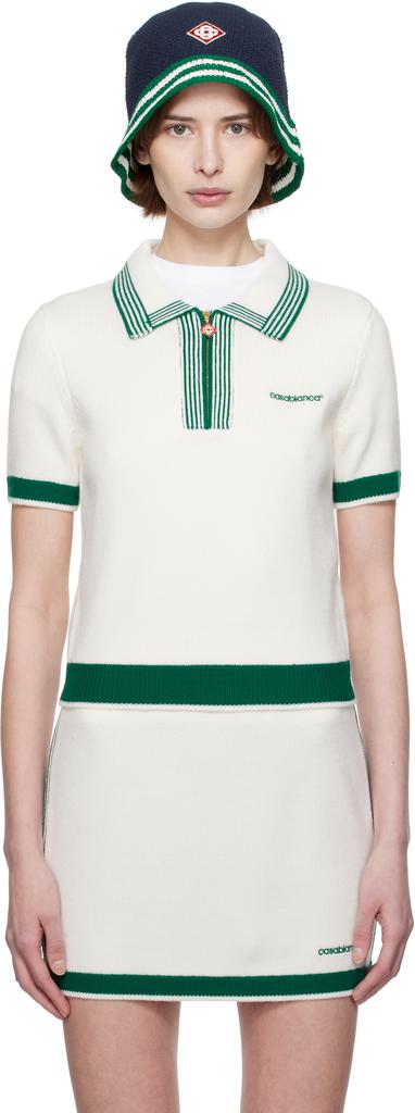 Casablanca Off-White & Green Knit Tennis Polo